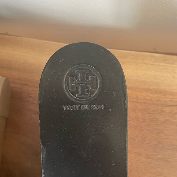 Tory Burch Ines Wedge Slides Calf Leather Metallic Perfect Black Sandals size 9 - Picture 9 of 10